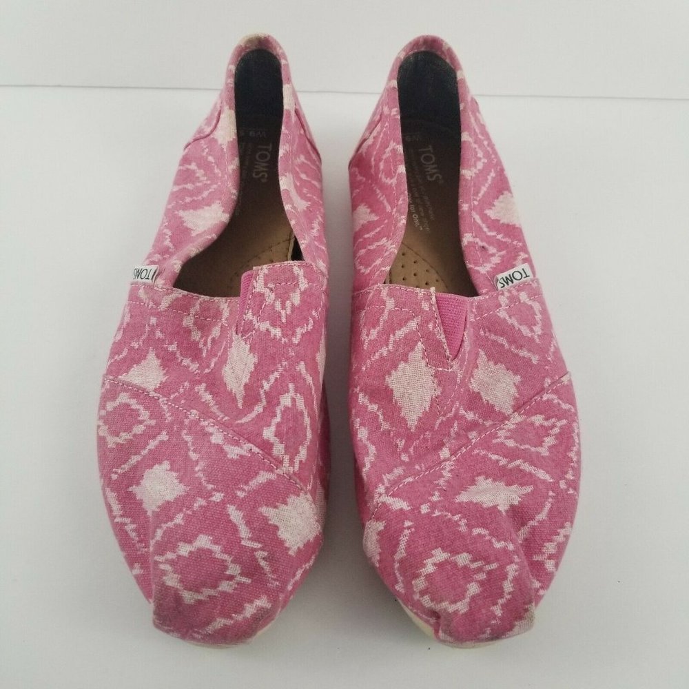 TOMS Pink & White Aztec Print Slip On Shoes